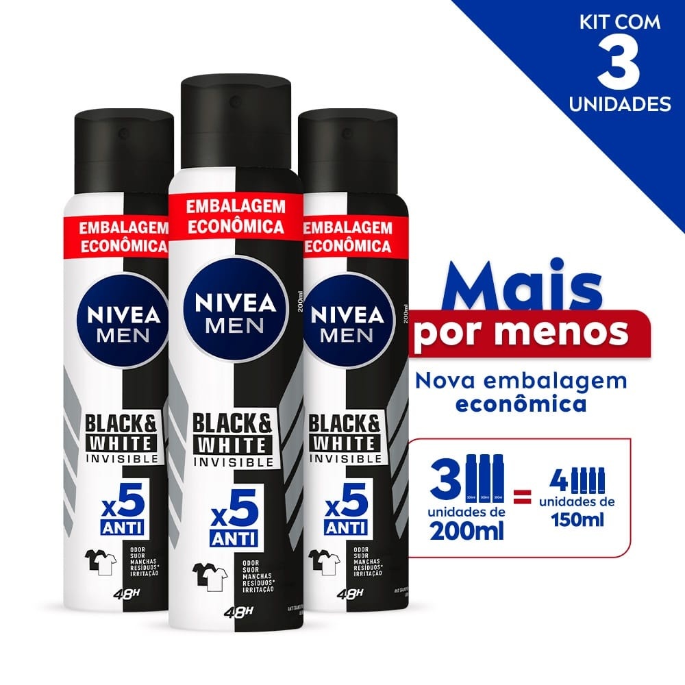 KIT 3 unidades Desodorante Aerosol Nivea 200ml