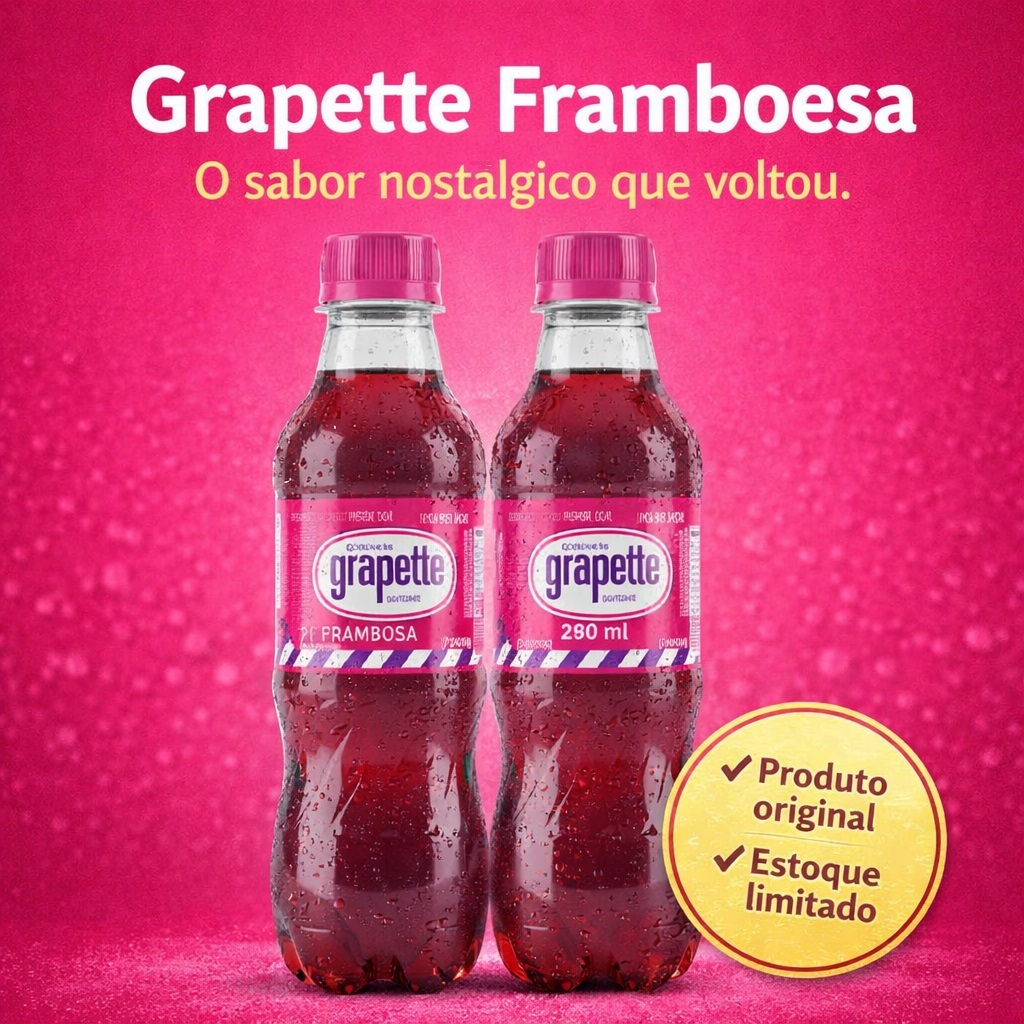 kit 12 unidades Refrigerante Grapette 290ml framboesa quem bebe grapette repete