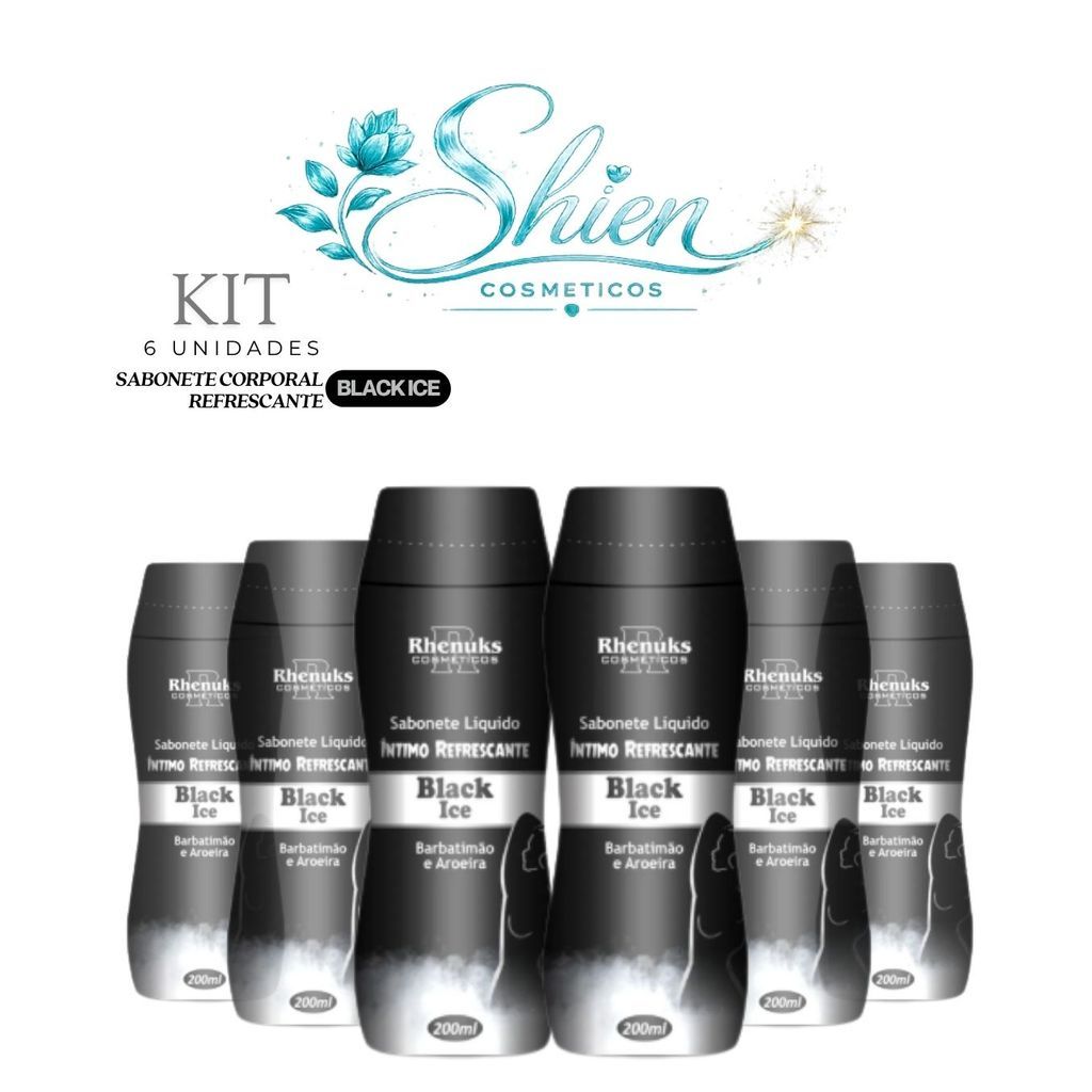 Kit 6 Unidades Sabonete Líquido Íntimo Refrescante Black Ice 200Ml Rhenuks (Afilhado)