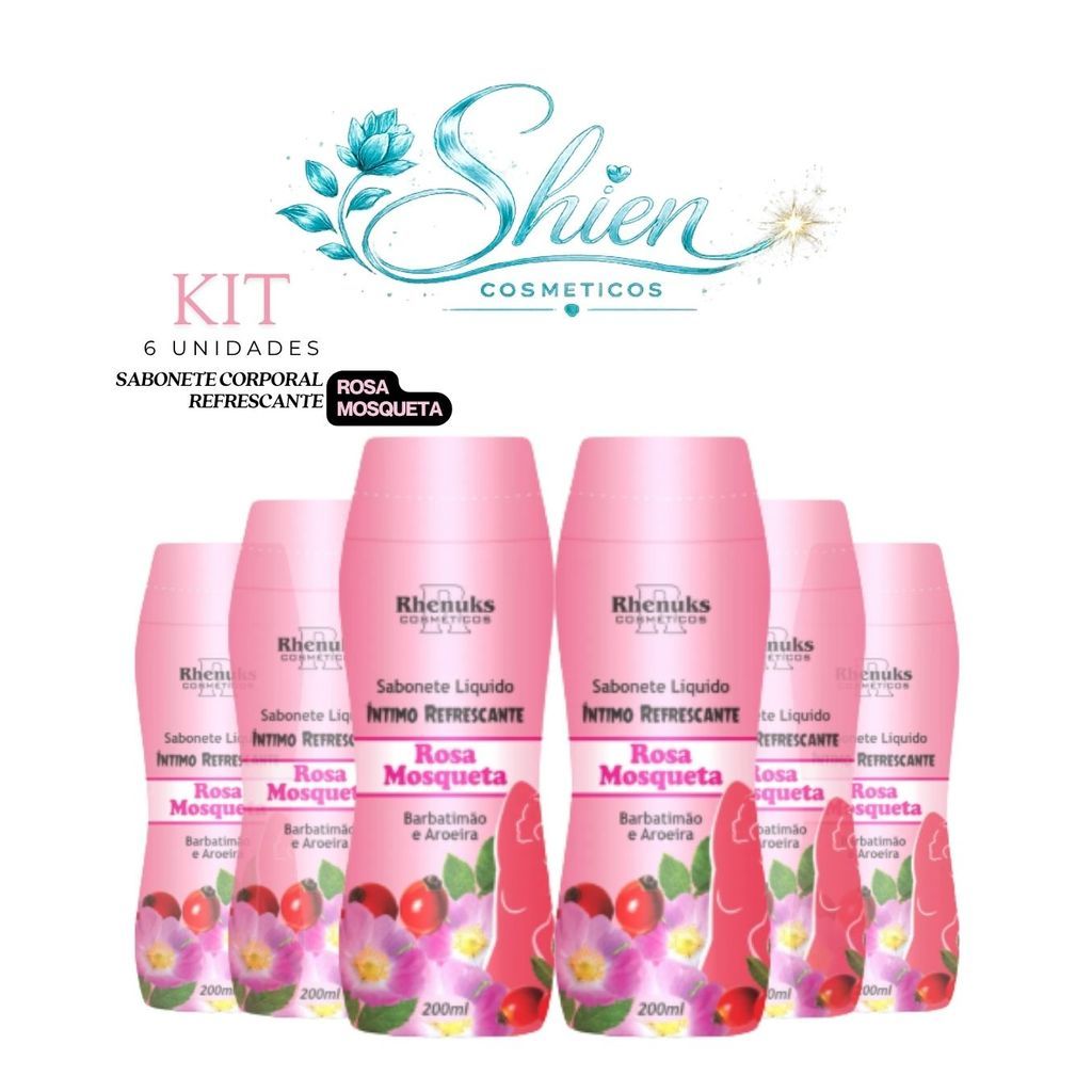 Kit 6 Unidades Sabonete Líquido Íntimo Refrescante Rosa Mosqueta 200Ml Rhenuks (Afilhado)