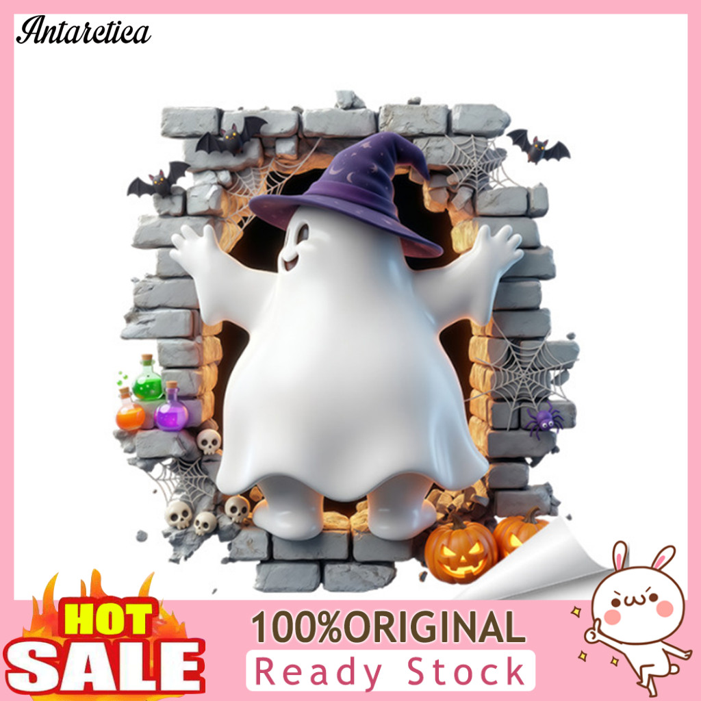 3d Ghost Wall Stickers Removable Halloween Art Broken with Skeleton Pumpkin Bat Decals – Waterproof Self-adhesive Spoo