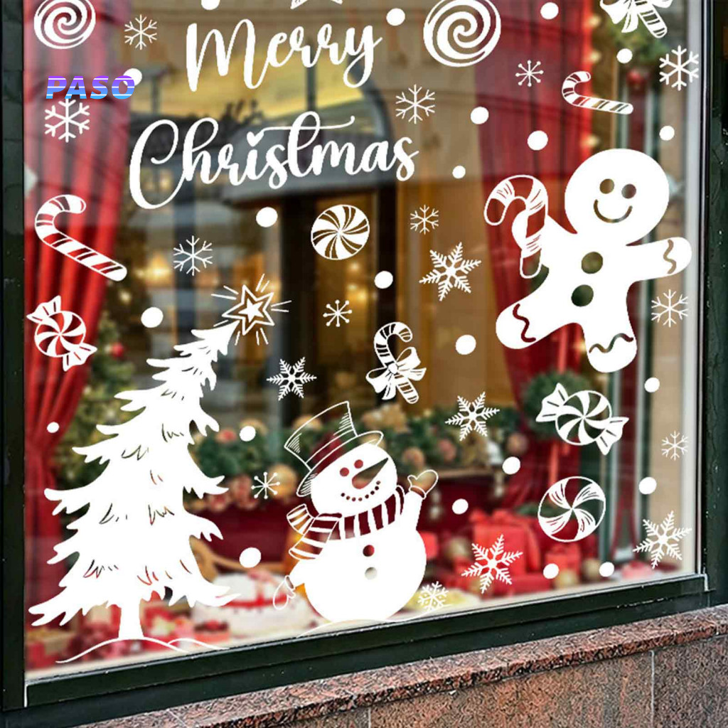 Decorative Window Film Kitchen Wall Art 6pcs Christmas Stickers Gingerbread Man Snowman Decals Removable Pvc Waterproof