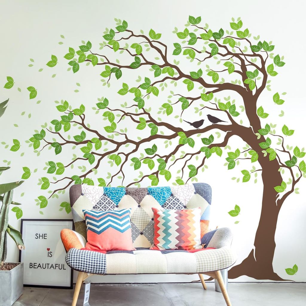 AM AMAONM 74.8x59 Inch Large Watercolor Tree Wall Decals - Peel & Stick Wall Stickers, DIY Removable Wall Art for Kids L