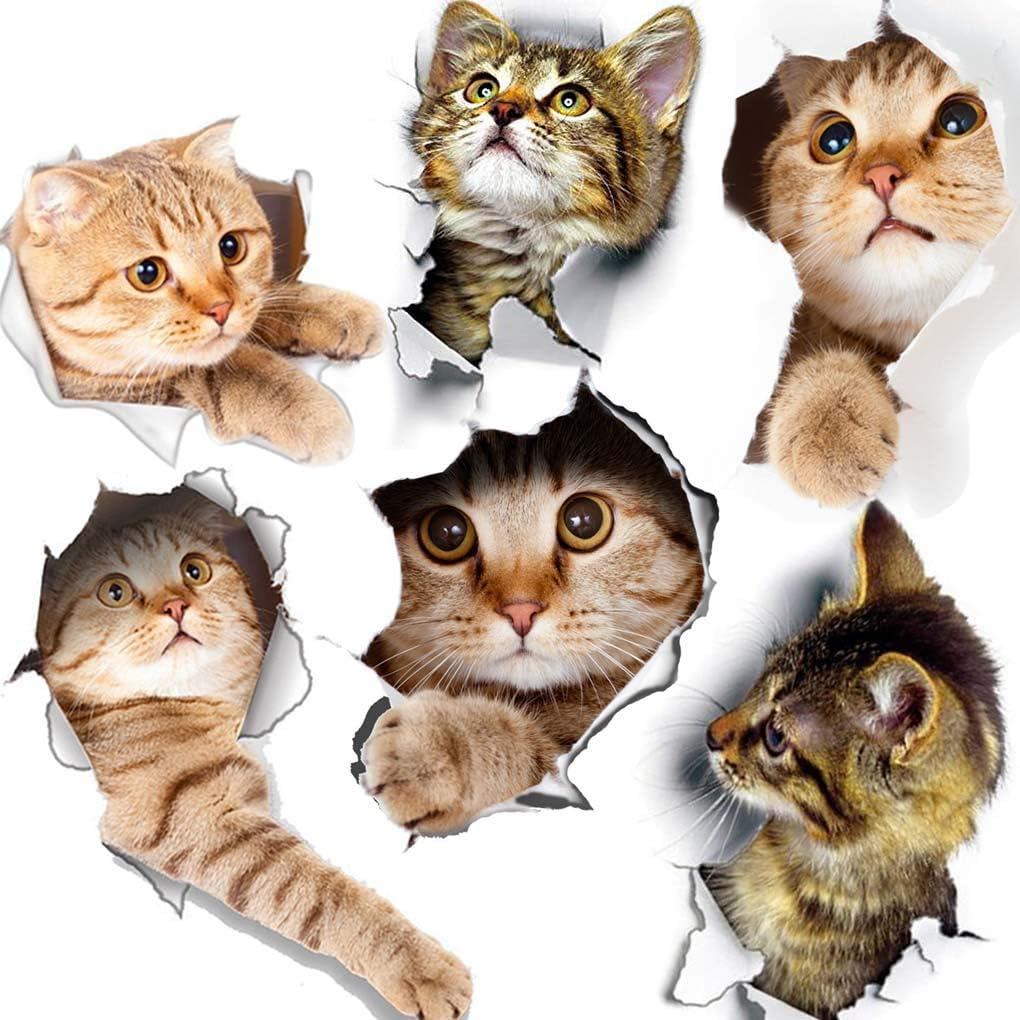 6PCS 3D Wall Stickers Cats Self Adhesive, Kids Wall Decals/Removable Vinyl Art Murals for Living Room Baby Rooms Bedroom