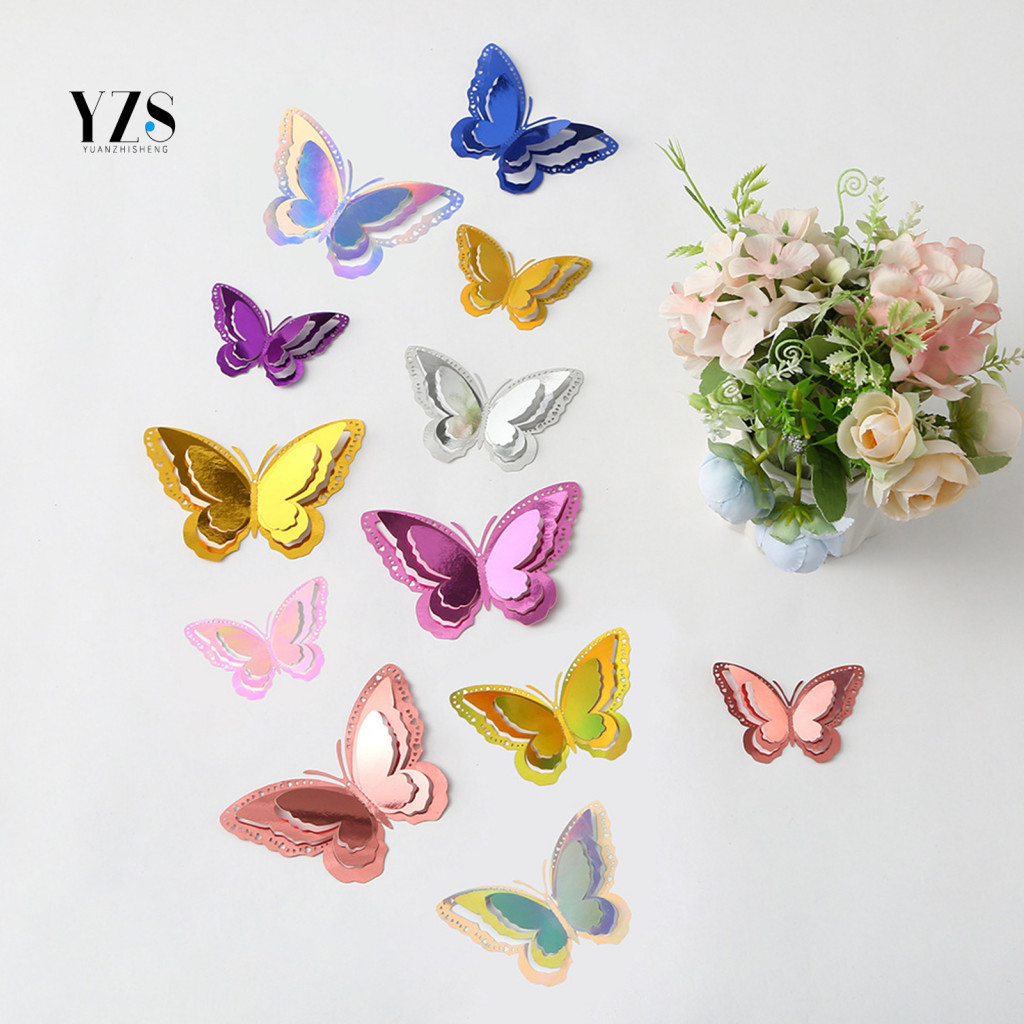Self-adhesive Wall Decal Peel and Stick Art 12 Pcs 3d Butterfly Decals Removable Hollow Wing Stickers for Home Bedroom B