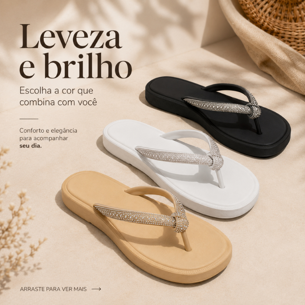 Chinelo Feminino Varias Cores Elegance Conforto Absoluto Tiras De Brilho Para Looks Casuais De Luxo