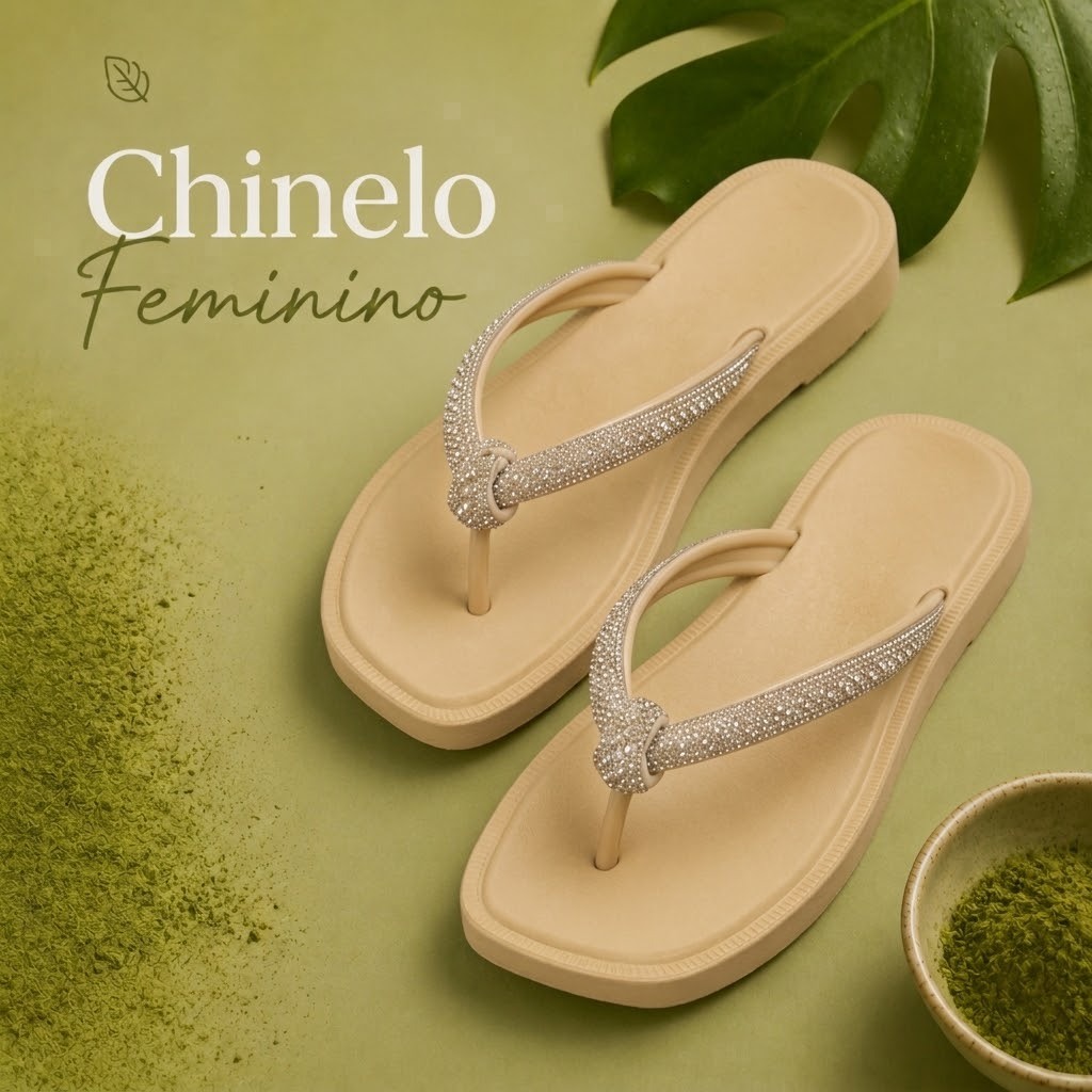 Chinelo Feminino Elegance Bege Com Brilho Conforto E Sofisticação Para O Seu Dia A Dia Lindo Top