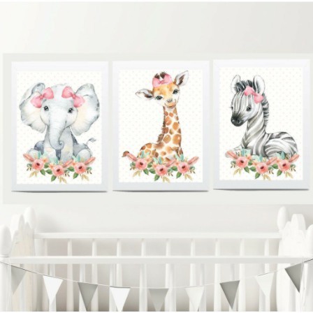 PLACA QUADRO DECORATIVO INFANTIL 20X30 SAFARI KIT 3 PEÇAS BEBÊ 20x15