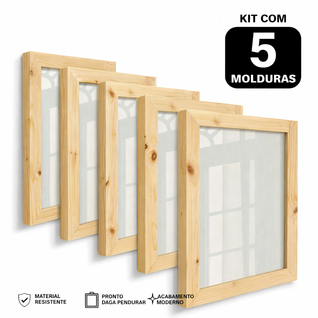 Kit 5 molduras com vidro para fotos a6 10x15 e a5 20x15 rústica
