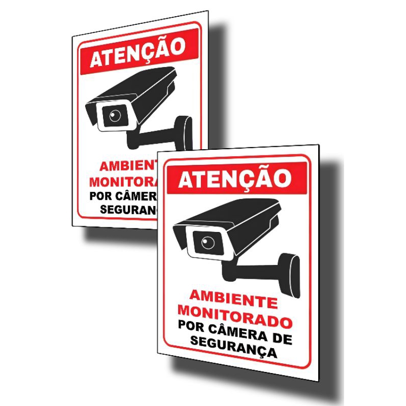 Kit 2 Placas Sinalizadoras Atenção Ambiente Monitorado por Câmeras Você está sendo Filmado 20x30 20x15