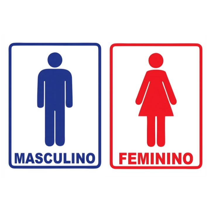 Kit 2 Placas Sinalizadoras Banheiro Masculino e Feminino 20x30 20x15 Restaurante Bar Comércio