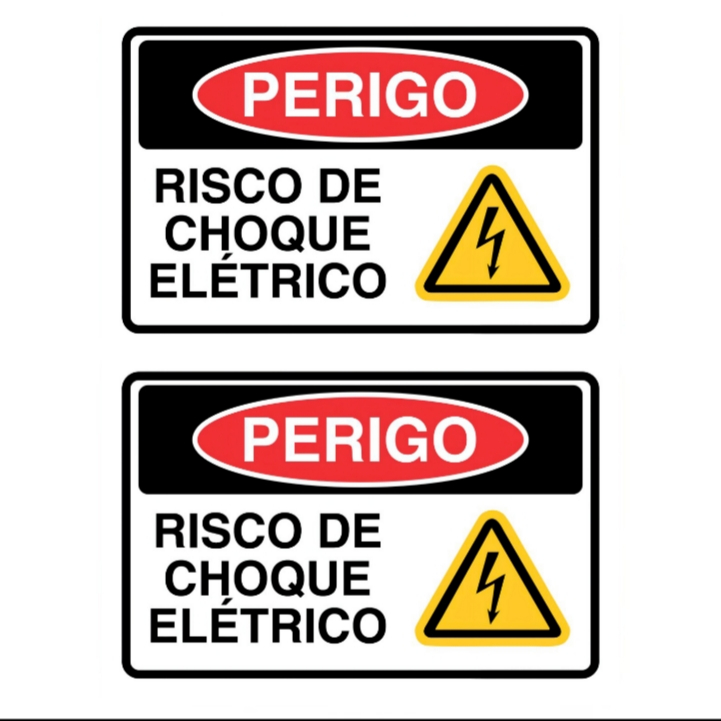 Kit 2 Placas Sinalizadoras Perigo Risco de Choque Elétrico Quadro de Energia Luz 30x20 20x15