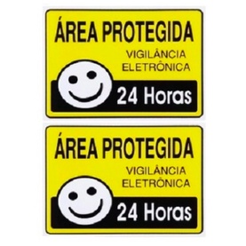 Kit com 2 Placas de Identificação ÁREA PROTEGIDA VIGILÂNCIA 24 HORAS no tamanho 20x15 cm