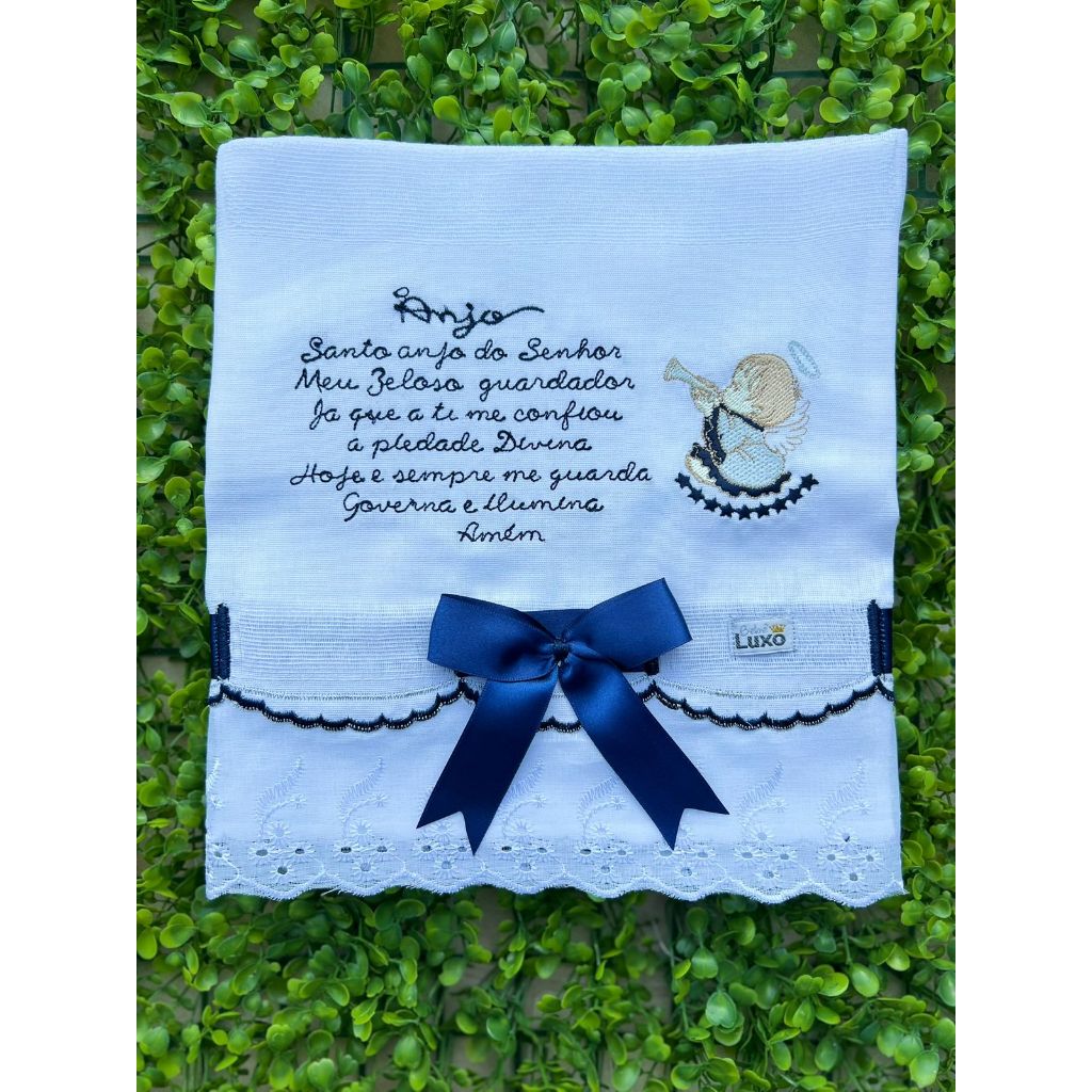FRALDA ORAÇÃO SANTO ANJO GRANDE BORDADA
