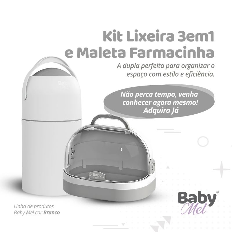 kit lixeira antiodor fralda  e frasqueira farmacinha Baby Mel