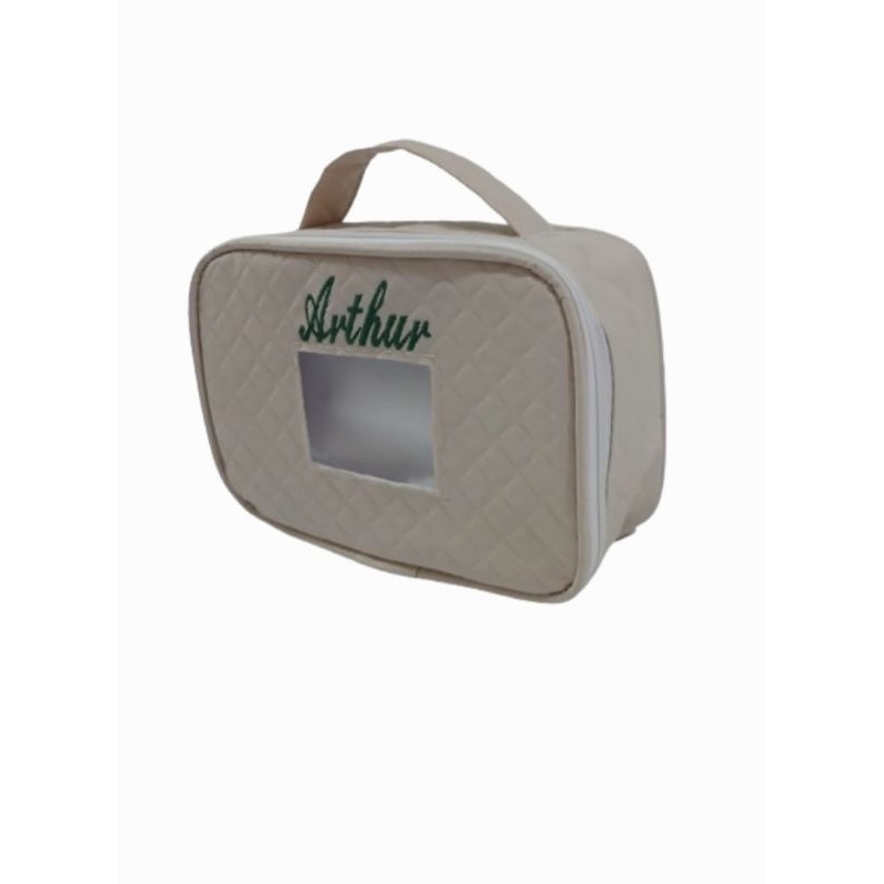 Porta Lenço e Fralda Personalizado marfim com o nome verde