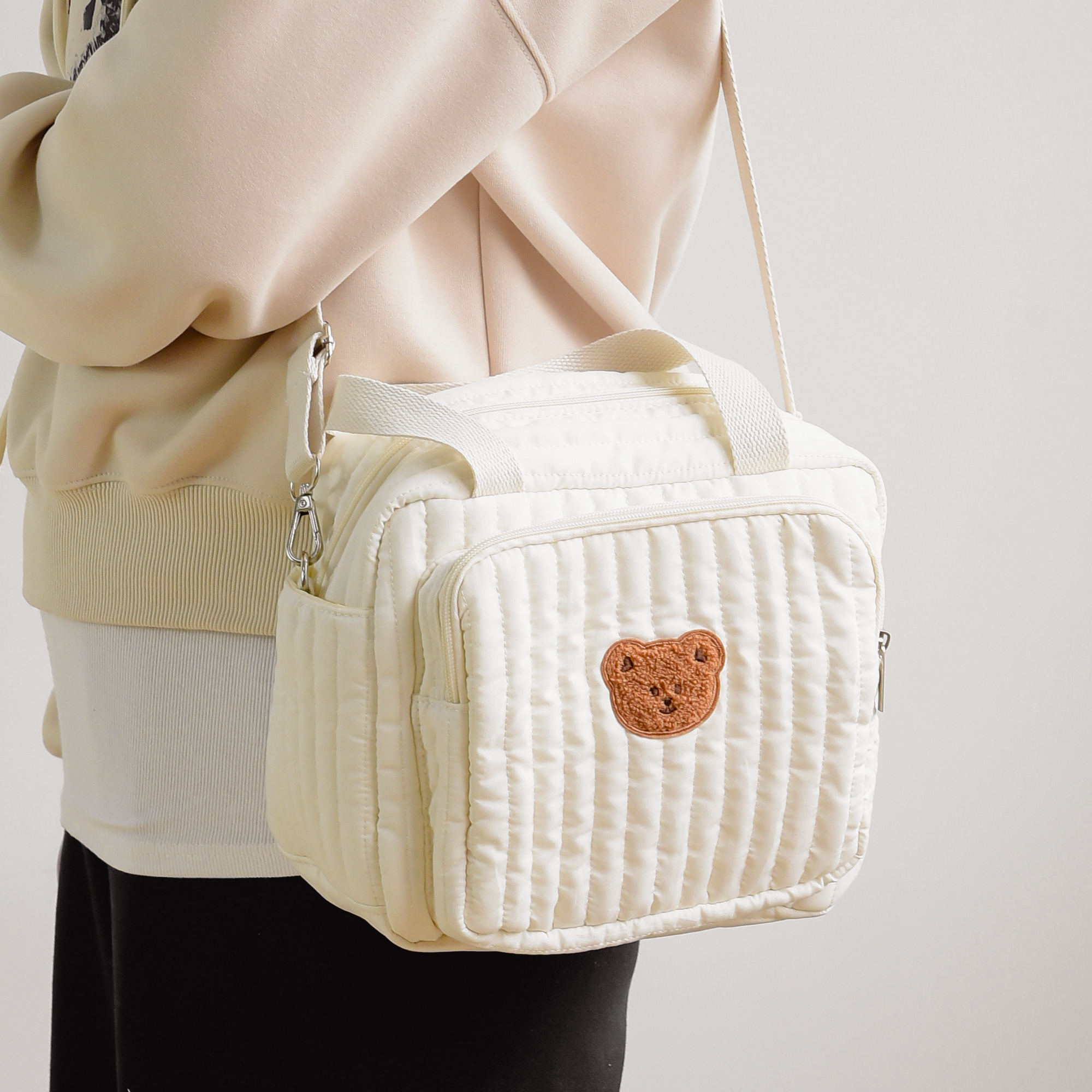 Bolsa de Fraldas de Urso Teddy com Alça Única Grande Capacidade para Armazenamento de Mãe, Bebê, Viagem e Presente de