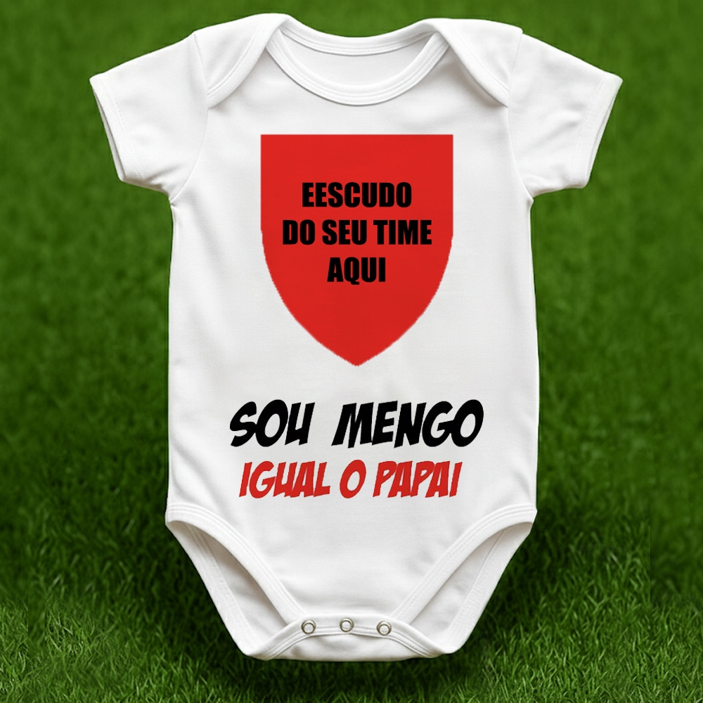 Body de Bebê Personalizado Com Nome e Número Sou M&ng0 Fl4m3ng0 Igual O Papai