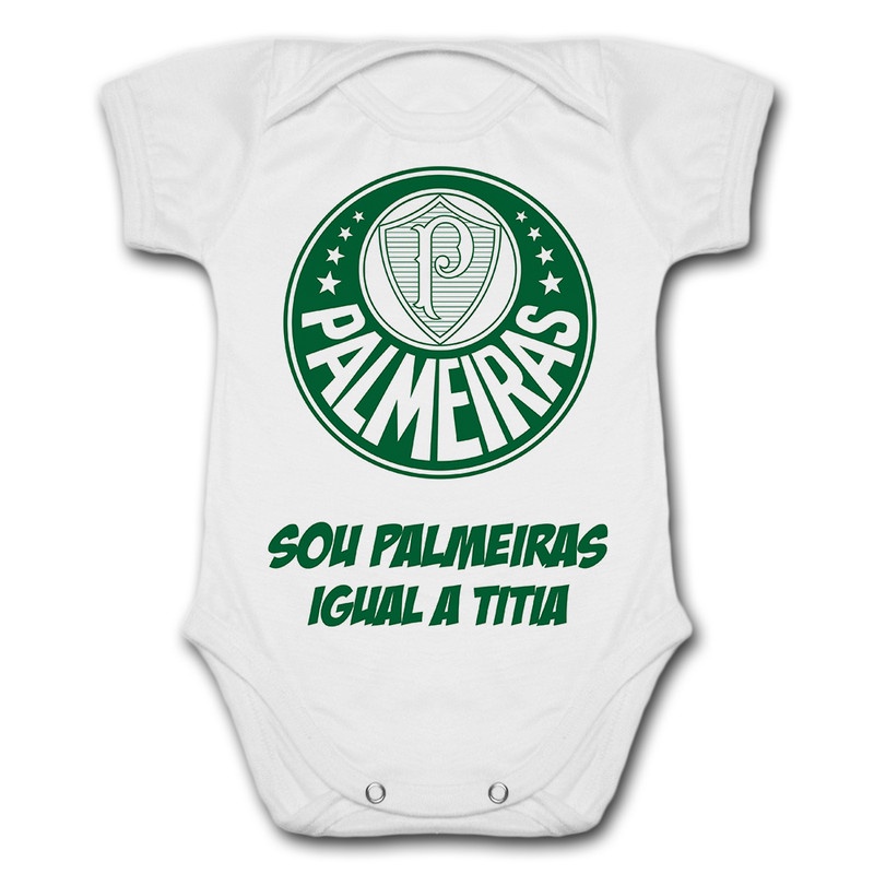 Body de Bebê Personalizado Palmeiras Palmeirense Sou Palmeiras Igual a Titia