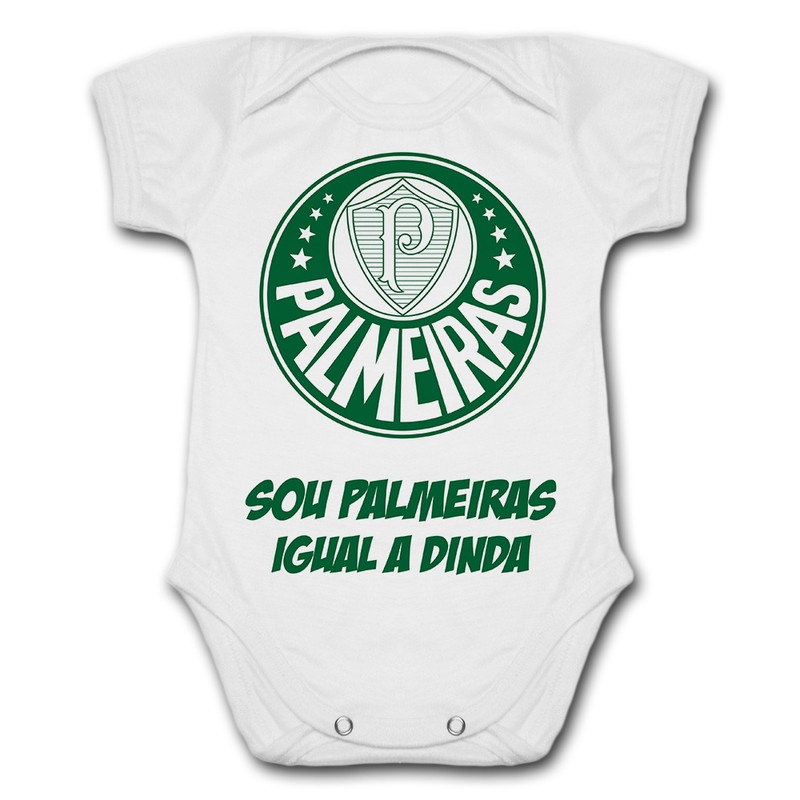 Body de Bebê Personalizado Palmeiras Palmeirense Sou Palmeiras Igual a Dinda