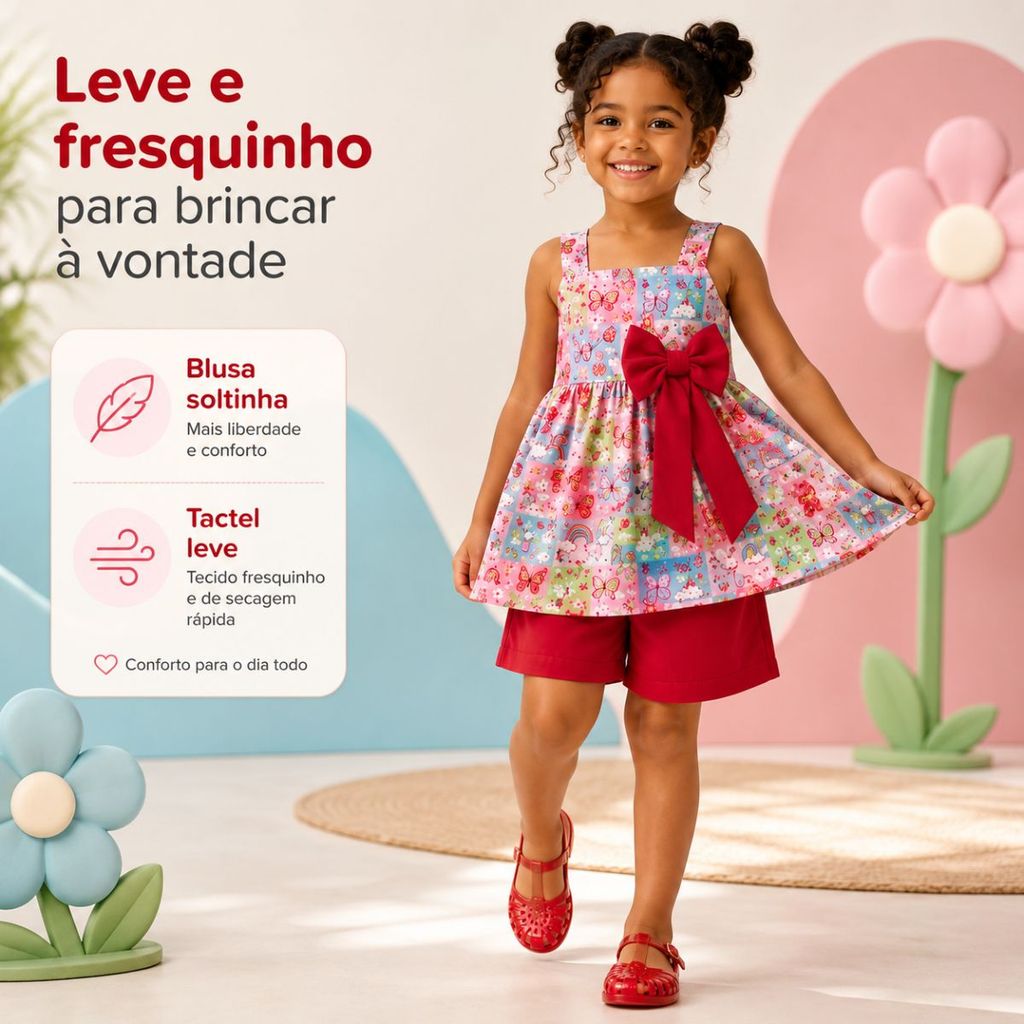 Conjunto Infantil Menina com Blusa e Short Casual