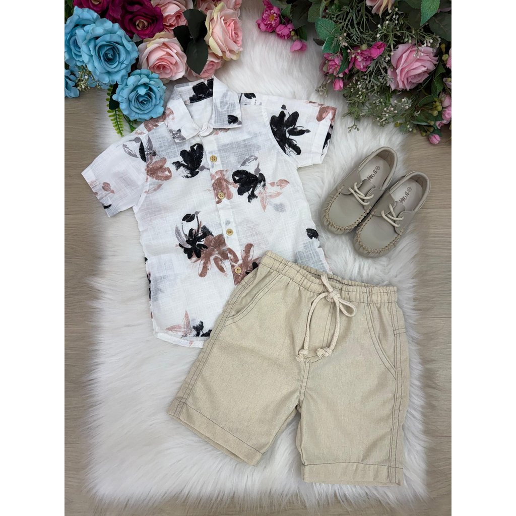 Conjunto Meninos Lucas Banana Club Shorts Linho Camisa Off Florida