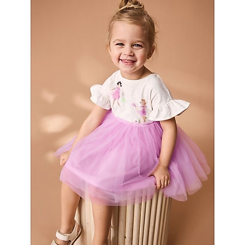 Vestido Infantil Saia de Tule Rosa Princesa Blusa Branca Manga Curta Para Meninas