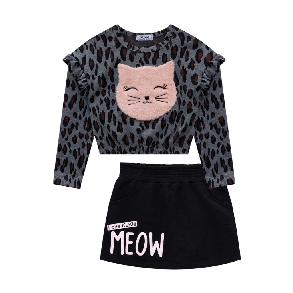 Conjunto Kukiê Gatinha Blusa E Short Saia Inverno