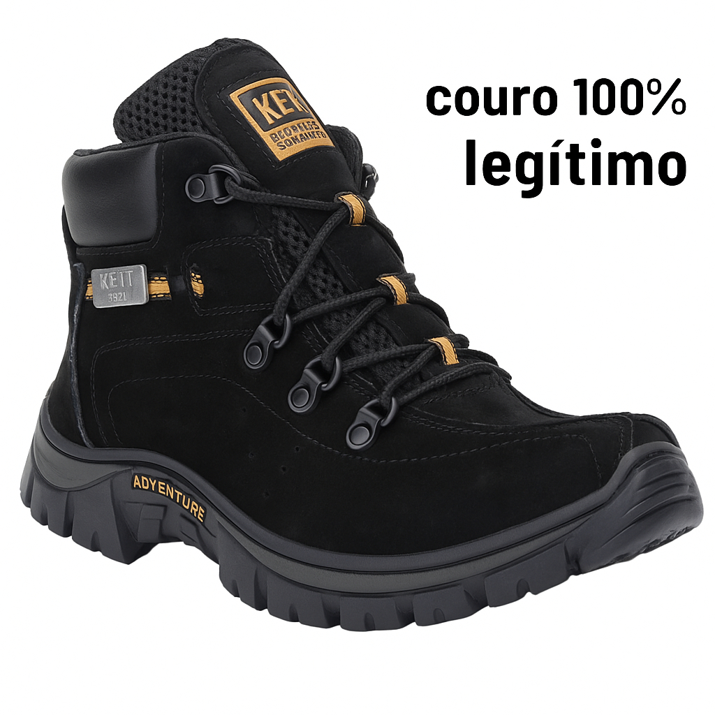 Coturno Adventure Tênis Couro Legitimo Tamanhos Especiais Bota Masculino Ketter Boots Preto