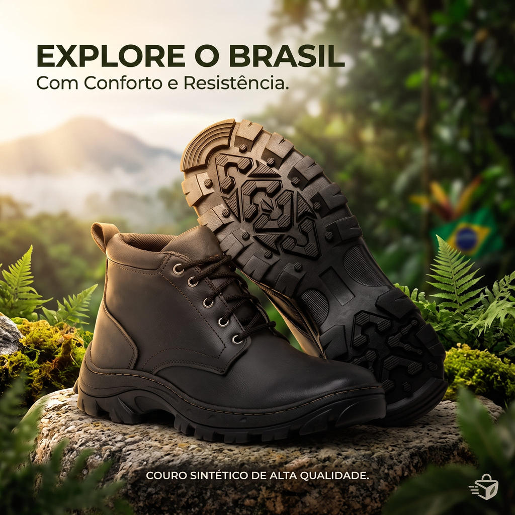 Coturno Masculino CAT Preto Couro Sintético Estilo Urbano Tamanhos 37-44