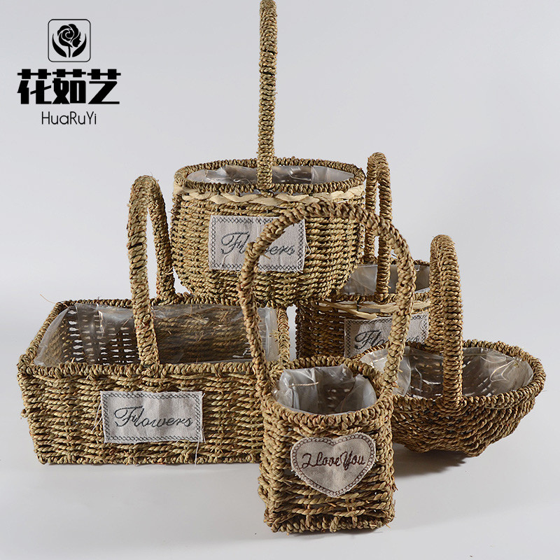 Cesta de flores de Rattan tecido à mão cesta de flores Material de arranjo de flores pequena cesta de flores menina port