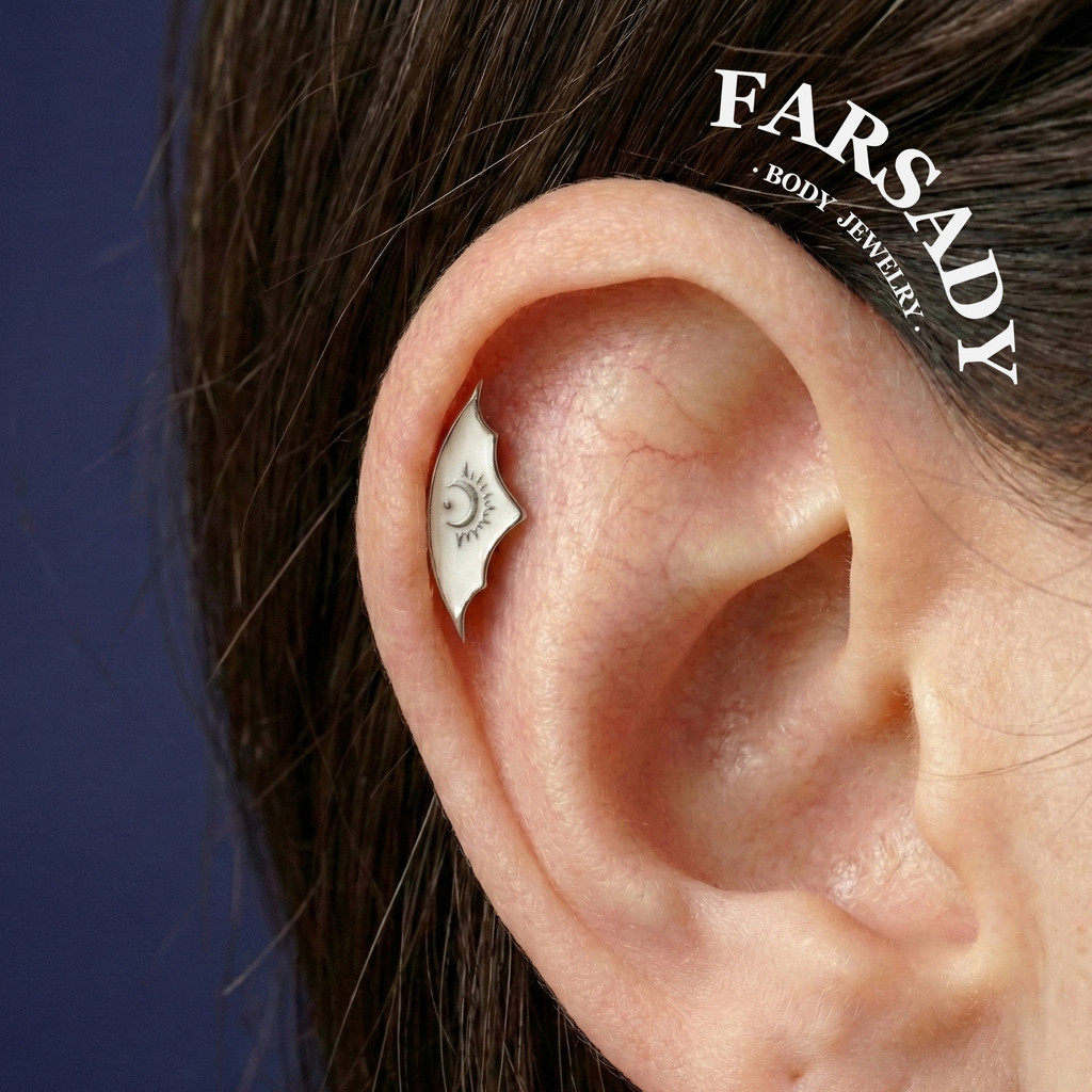 Night Sliver-Brinco Sem Fio De Prata 925/Serve Para Cartilagem Helix Tragus Lobe/Esmalte Branco Piercing Traseiro Plano
