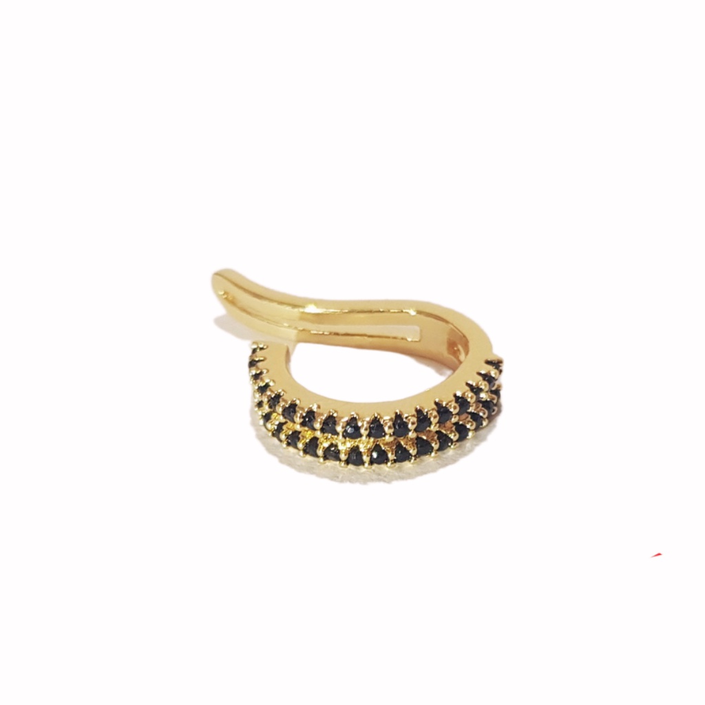 Brinco de Ouro 18K Banhado Brinco Ouro Folheado Semijoais Feminino Brincos cor Prata Ródio Branco Piercing Fake Linha Dupla Preto