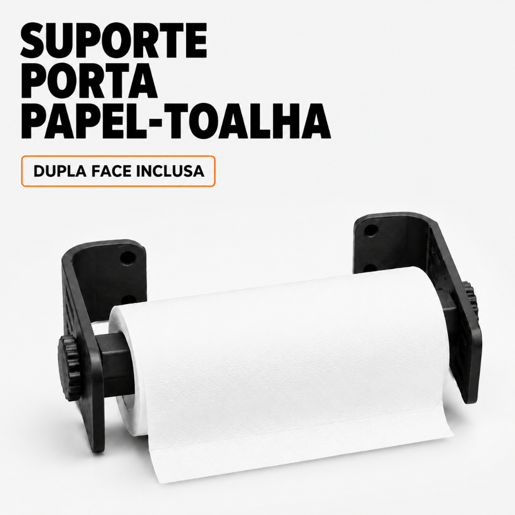 Suporte Porta Papel Toalha  Autoadesivo para Armário Cozinha Dupla Face Inclusa Preto Branco