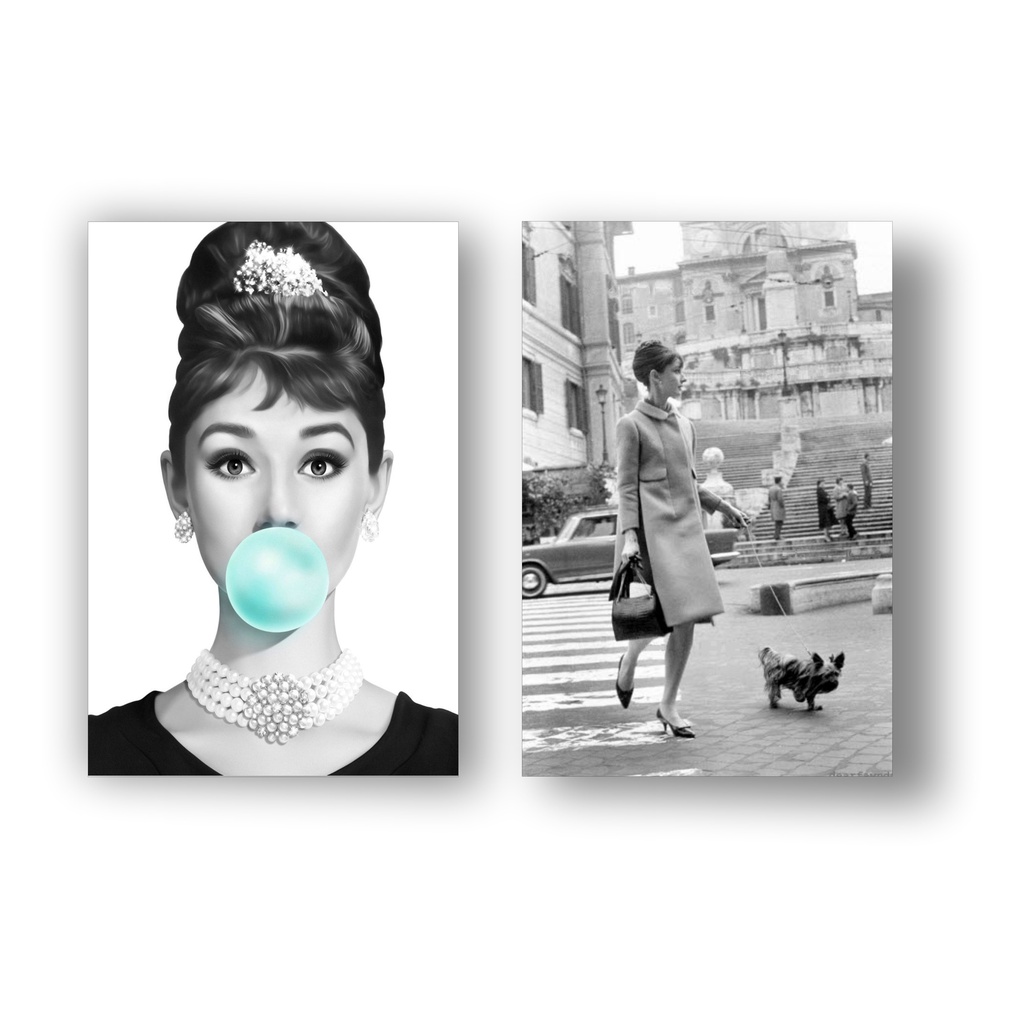 Plaquinhas Dupla Decorativas Audrey Hepburn Preto E Branco