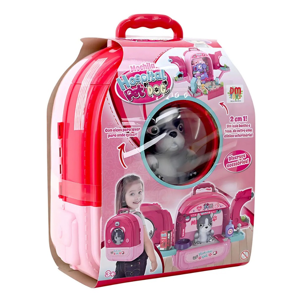 Brinquedo Hospital Pet Clínica Veterinária com Cachorro Kit Médico Infantil Faz de Conta Educativo