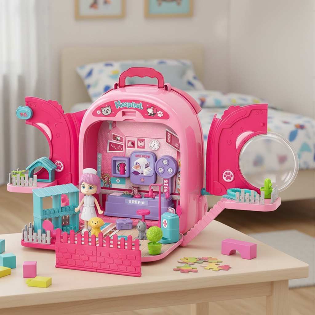 Maleta Veterinária Infantil Hospital Pet Cat Com Gatinho Maleta 2 Em 1 Dm Toys