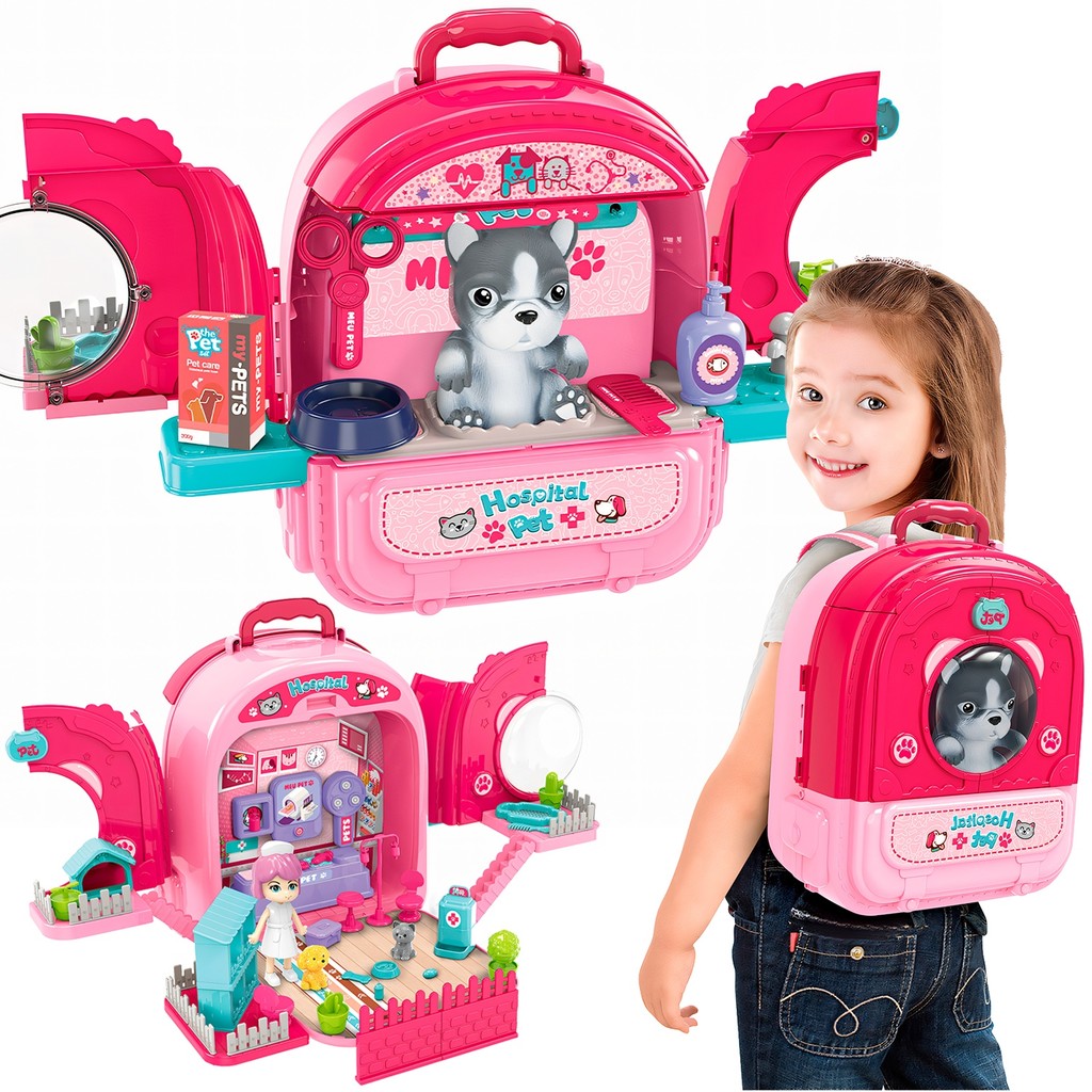 Mochila Hospital 2 Em 1 Pet Dog Cachorro Infantil Com Acessórios Dm Toys