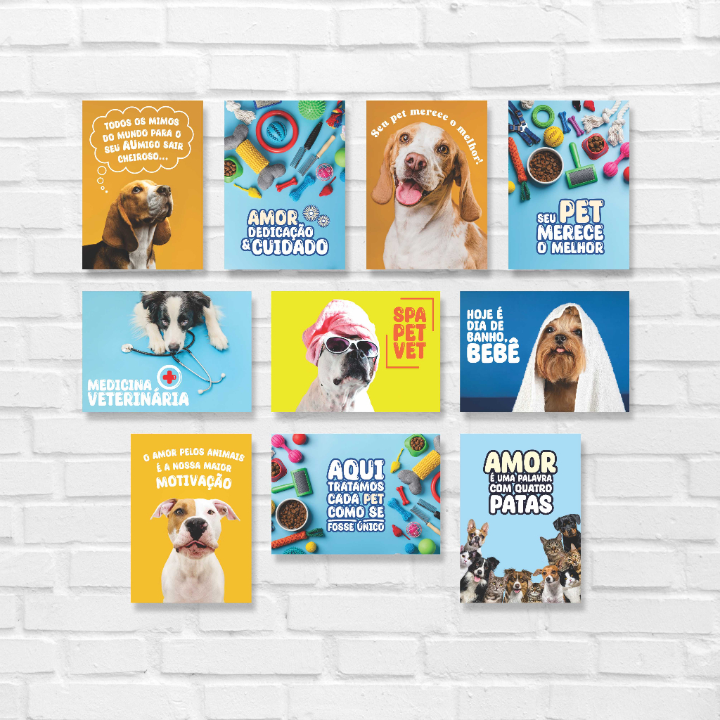 Kit 10 Placas Quadros Decorativos 28x20cm Cachorro Gato Hospital Pet Shop Veterinário Dog Cat Q153
