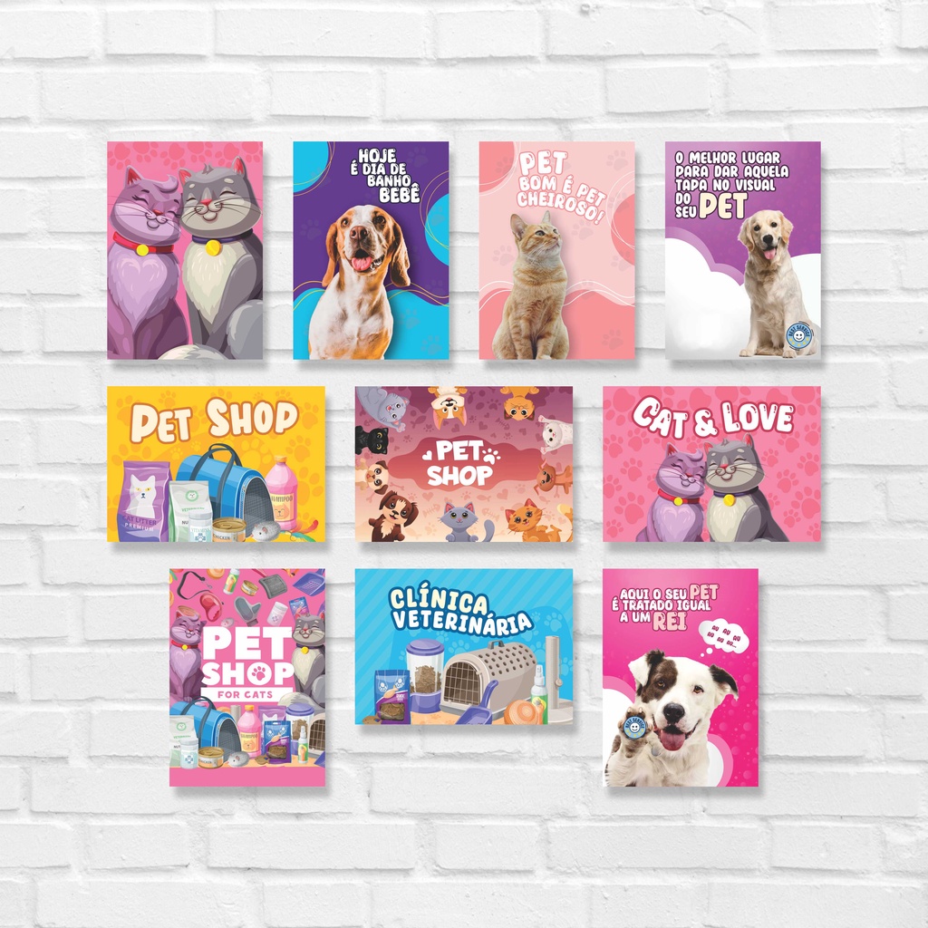 Kit 10 Placas Quadros Decorativos 28x20cm Cachorro Gato Hospital Pet Shop Veterinário Dog Cat Q152