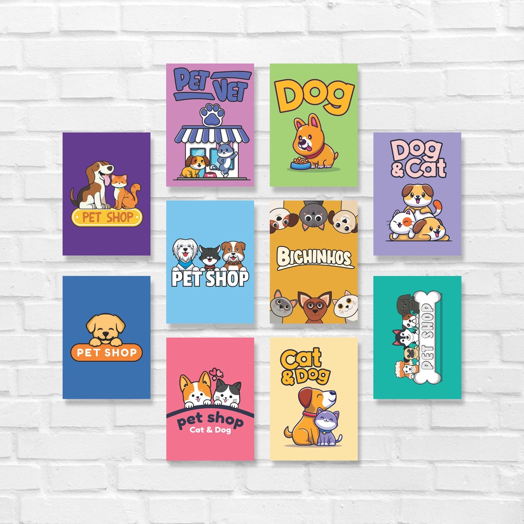 Kit 10 Placas Quadros Decorativos 28x20cm Cachorro Gato Hospital Pet Shop Veterinário Dog Cat Q149