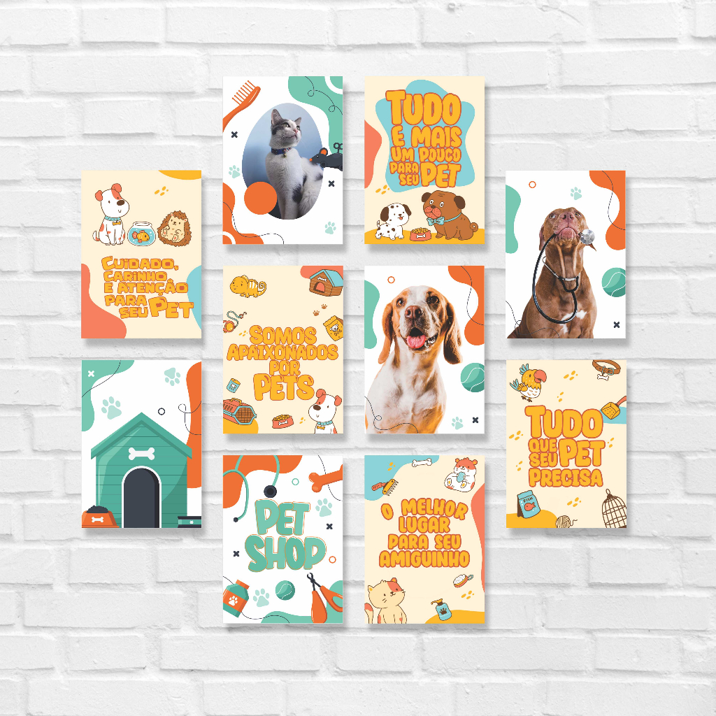 Kit 10 Placas Quadros Decorativos 28x20cm Cachorro Gato Hospital Pet Shop Veterinário Dog Cat Q151