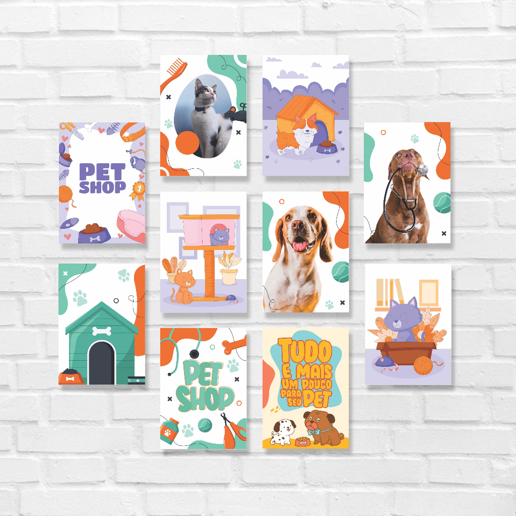 Kit 10 Placas Quadros Decorativos 28x20cm Cachorro Gato Hospital Pet Shop Veterinário Dog Cat Q150