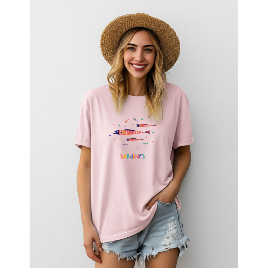 Camiseta Feminina Sardines Amarelo Manteiga Algodão Premium