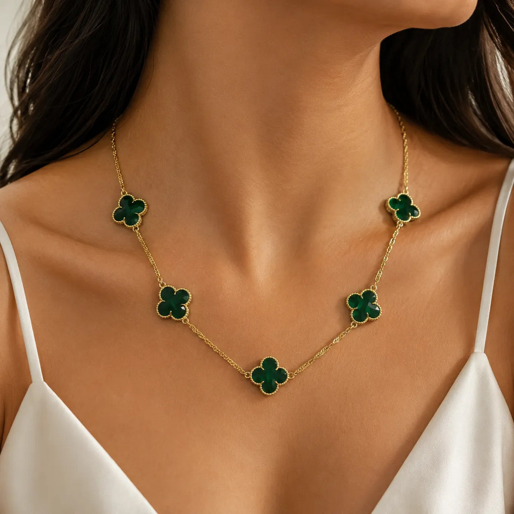 Colar Dourado Trevos Luxo Banhado A Ouro 24k - Cores