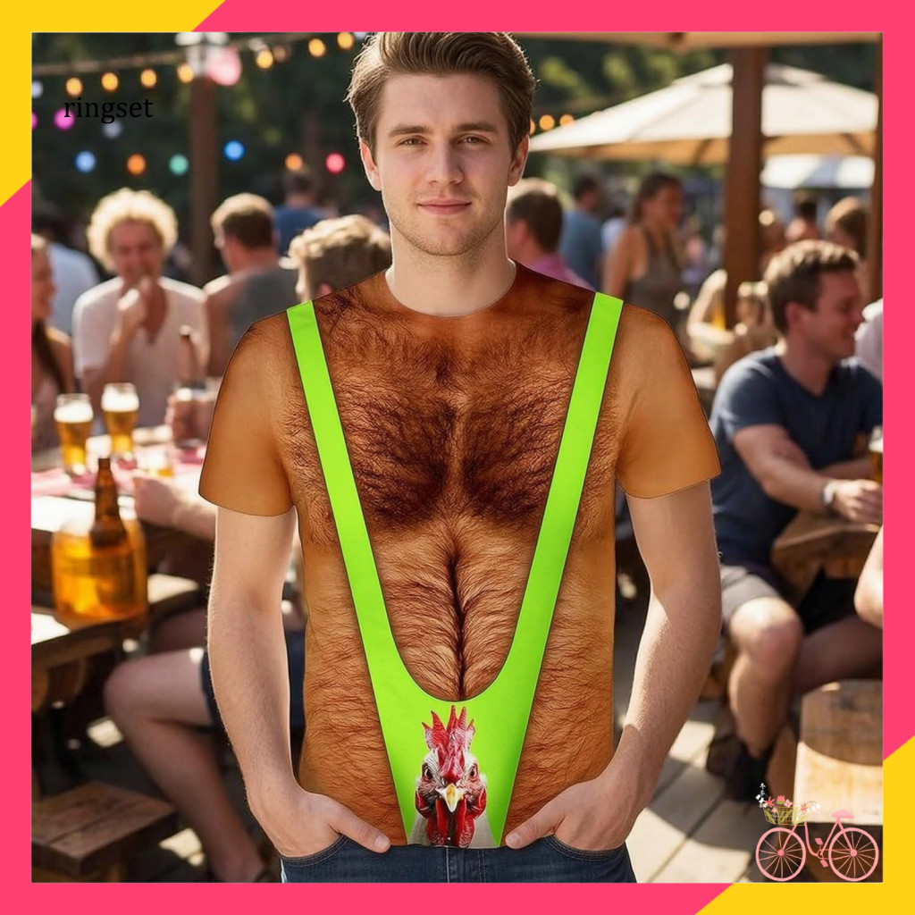 Bachelor Party T-shirt Men Wide Cut Tee Funny Chest Hair Muscle for Fake Six Pack Shirt Loose Fit Costume Carnival