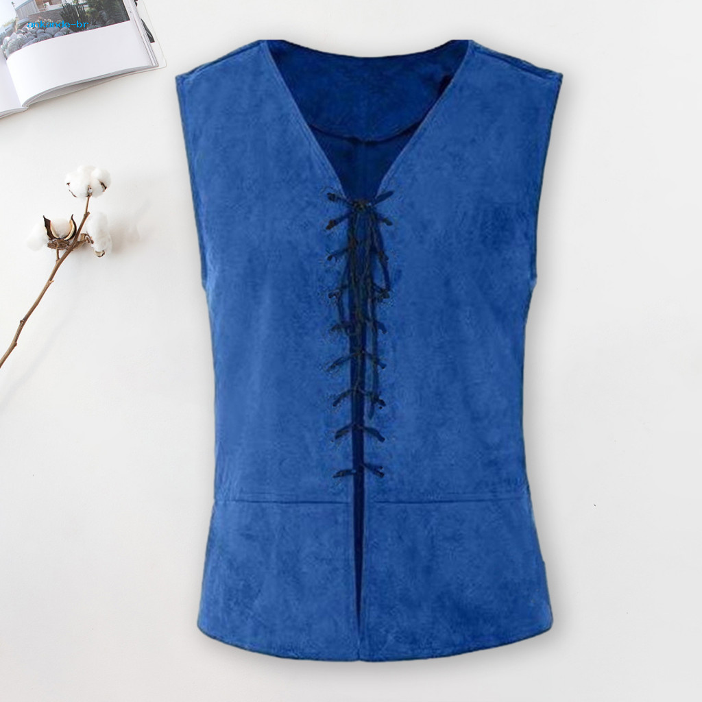 Halloween Costume Tank Top Casual Vest Men's Pirate Vintage Medieval Lace-up Sleeveless for Cosplay Party Role Play –