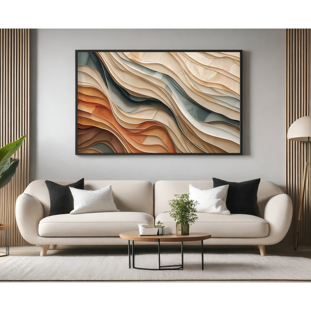 Quadro Decorativo com Moldura Acrilico Cristal Vidro Abstrato Tons Moderno para Sala Quarto e Escritório Horizontal