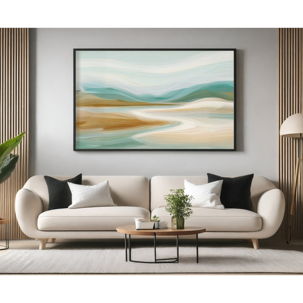 Quadro Decorativo com Moldura Acrilico Cristal Vidro Suave Tons Claros para Sala Quarto e Escritório Horizontal