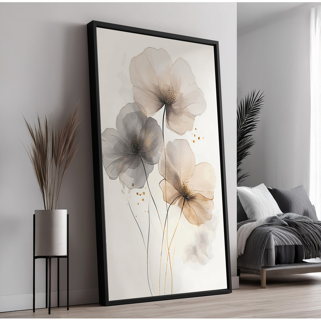 Quadro com Moldura e Acrilico Cristal Vidro Flores Tons Pasteis para Sala, Quarto e Escritório